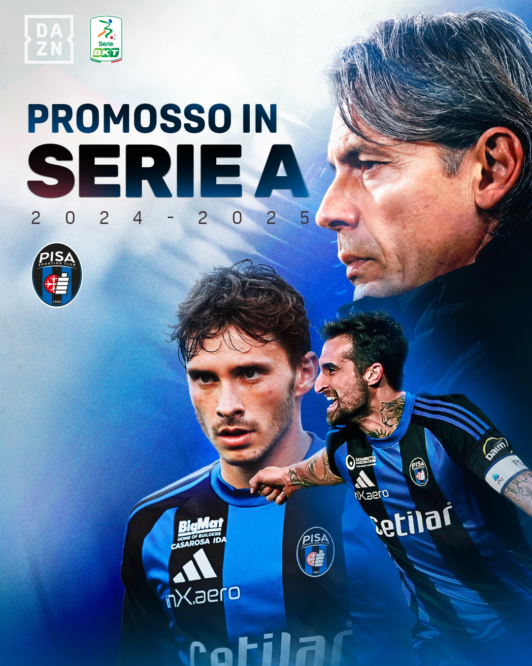 比萨升级!大因扎吉:弟弟发来信息祝贺我,他作为教练是我的榜样